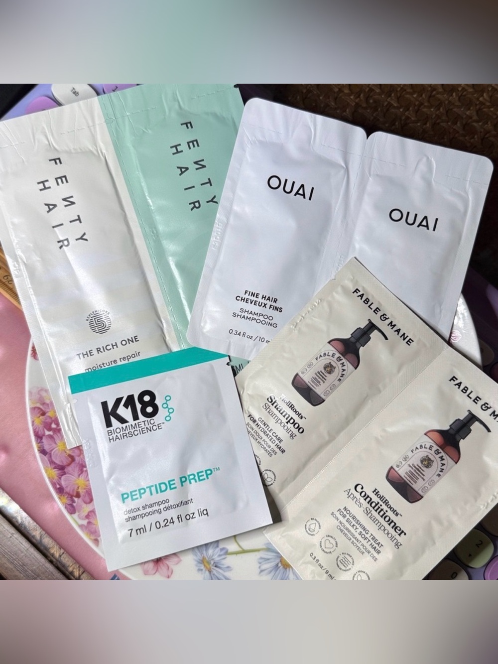 Ouai, Fenty, Fable & Mane, K19 Hair Products bundle.